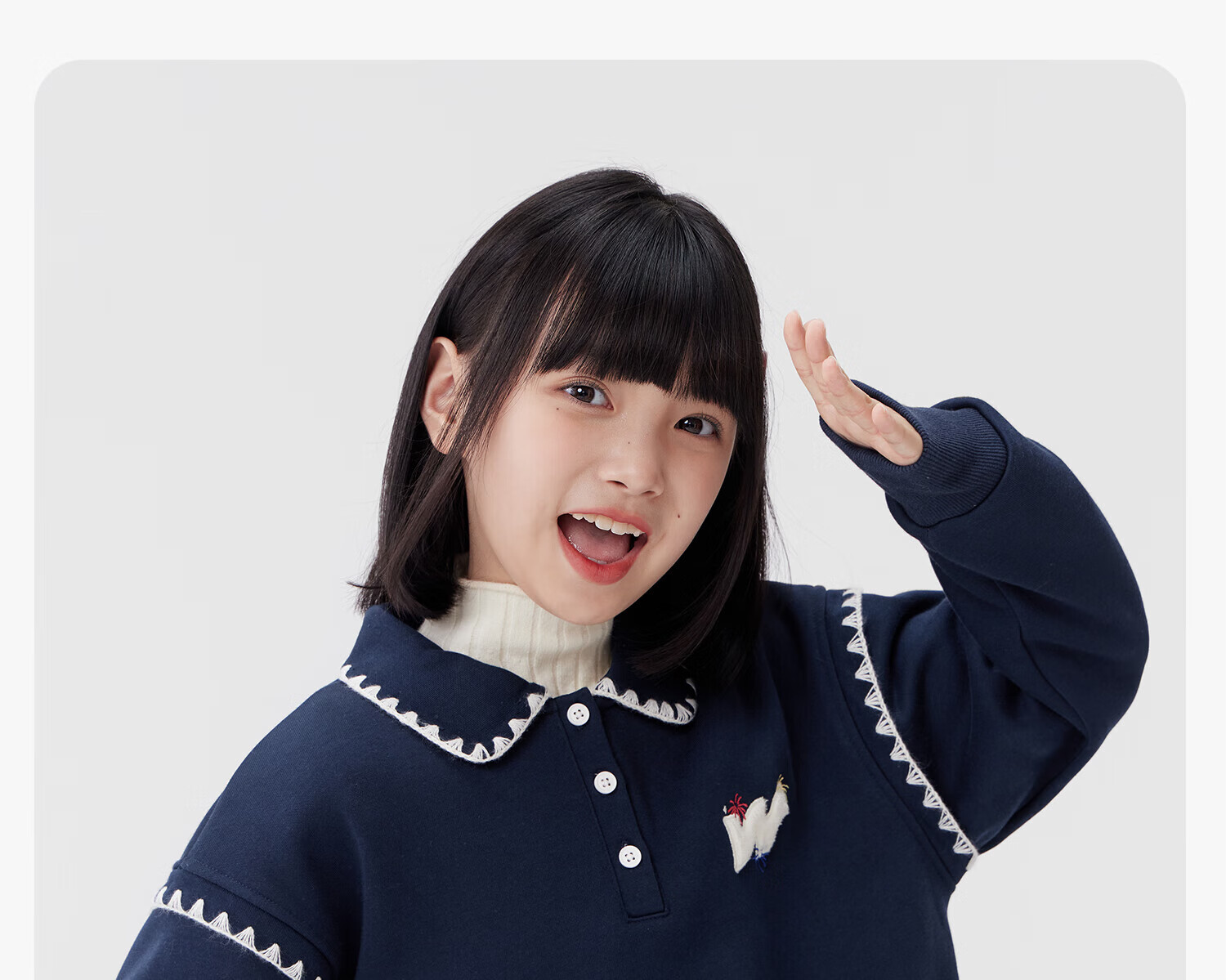 Zuo Xi Girls' Fleece-Lined Sweatshirt 2025 Winter Children's Polo Shirt Doll Collar Warm Top Navy Blue 120 17